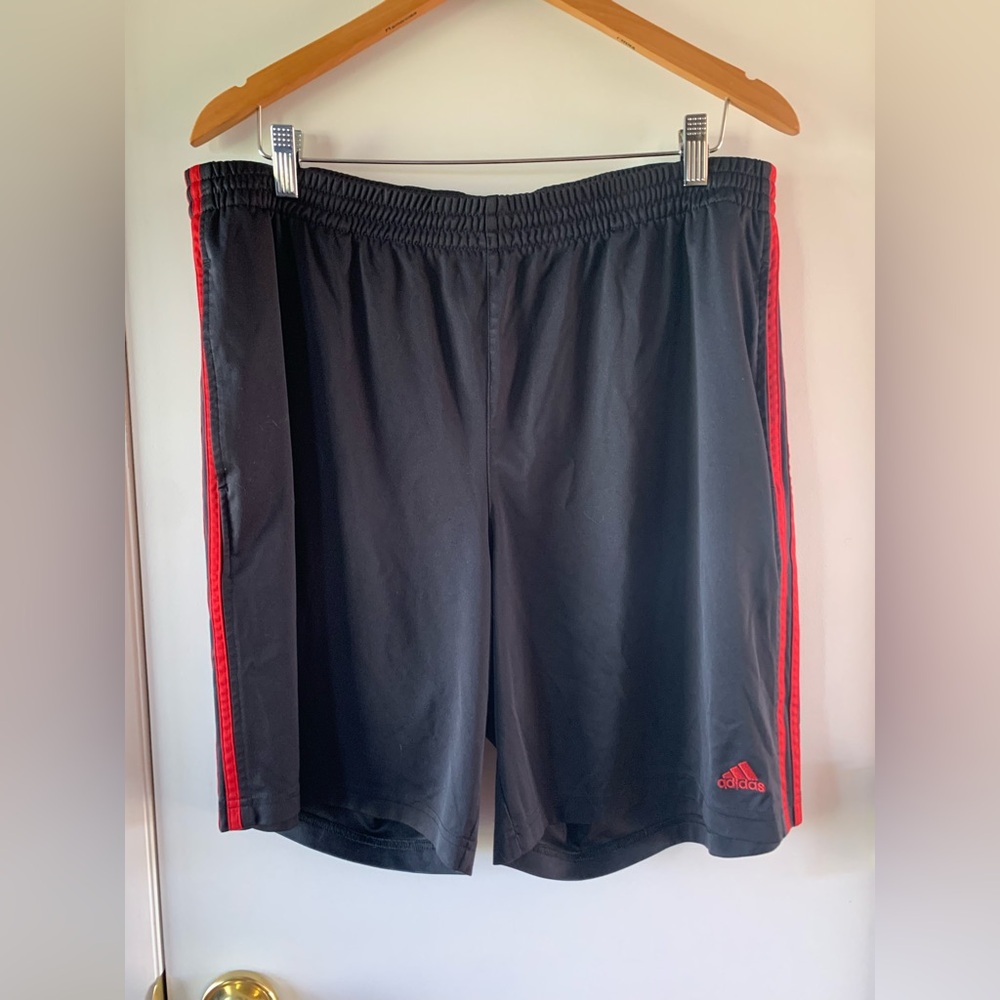 Adidas Men's Black and Red Athletic Shorts